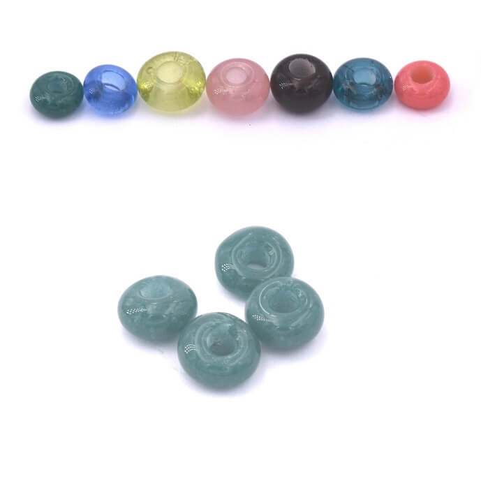Lot De 4 Perles Charms Rondelles Donuts En Verre - Couleurs Vert, Rose, Bleu, Pour Bracelets