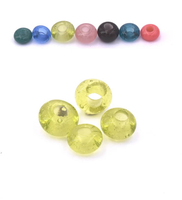 Perle rondelle donut ethnique en pate de verre vert péridot 7-8mm (4)