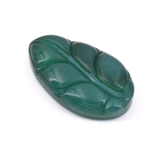 Feuille sculptée en jade verte teintée 28x17mm, Grigri ou à sertir (1)