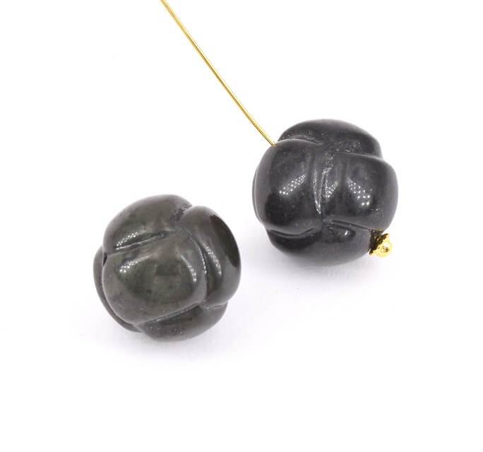 Perle ronde sculptée noeud en Obsidienne 19mm, trou 1,2mm (1)