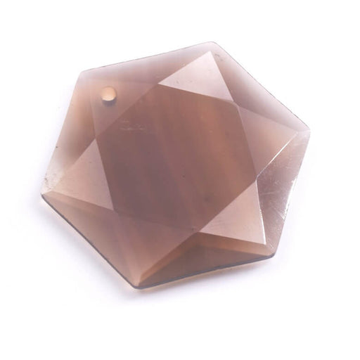 Pendentif Hexagone à Facettes en Agate Grise 35x30mm - Trou : 1.5mm (1)