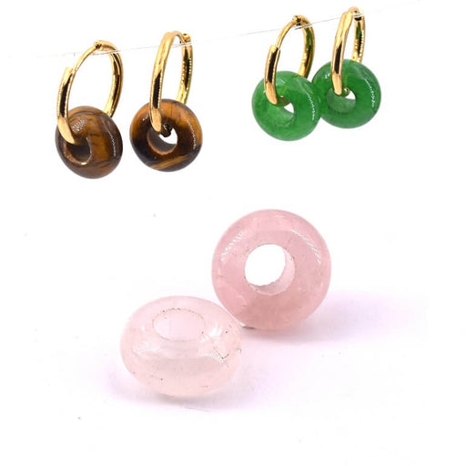 Perles Rondelle Donut en Quartz Rose 10mm - Trou: 4mm (2)