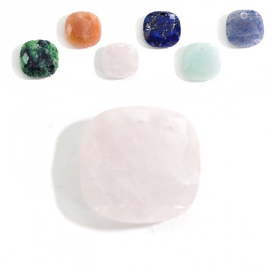 Pendentif carré facettes quartz rose 11x11mm - trou : 1mm (1)
