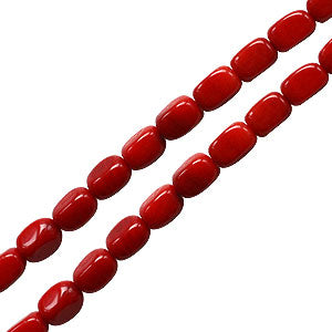 Perles carrées corail bambou rouge 4x6mm sur fil (1)