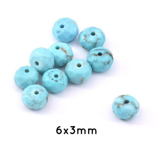Perles Howlite Turquoise Rondelles à Facettes 6x3mm - Trou: 1mm (10)