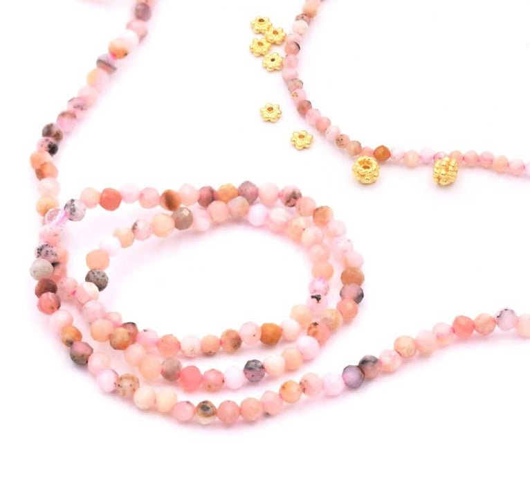Perles Rondes à Facettes Pink Opale 2mm, Trou: 0,5mm - Fil 38cm (1)