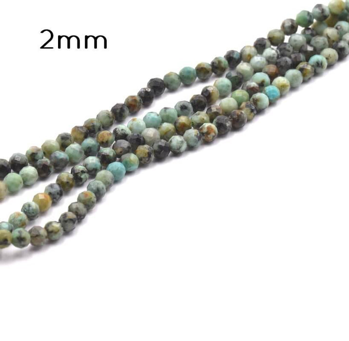 Perles Rondes à Facettes Turquoise Africaine 2mm, Trou: 0,5mm - Fil 38cm (1)