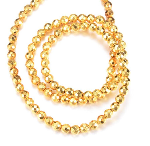 Achat Perles Ronde à Facettes Hématite Plaqué doré 2 mm - Fil 40cm (1)
