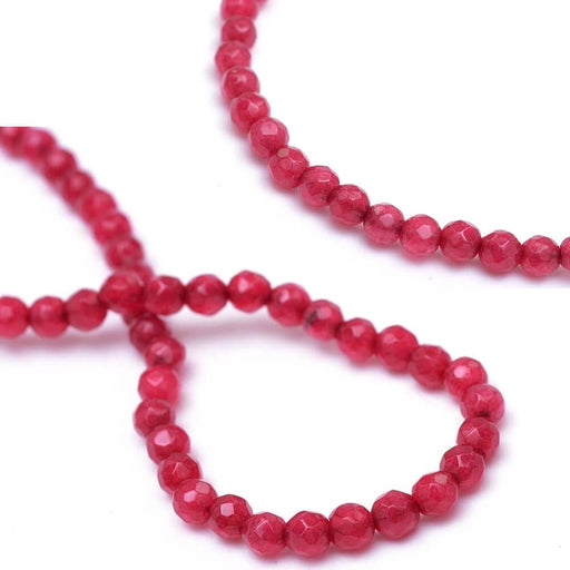 Perle Ronde Jade Teinté Rouge Framboise à Facettes 3mm - trou:0,8mm (1)