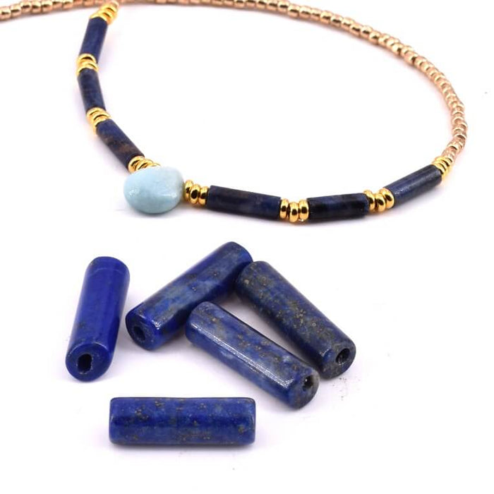 Perles Cylindres Lapis lazuli Naturel 12x4mm - Trou : 1mm (5)