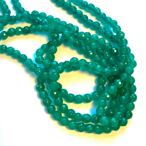 Perles à facettes jade naturel teinté vert canard - 4mm (1 rang)