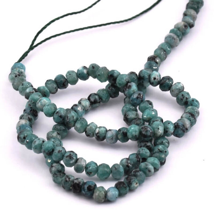 Perles Rondelles Facettes Jade Teinté Turquoise Picasso 4x2.5mm - Trou: 1mm (1 fil-34cm)