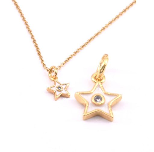 Breloque Pendentif étoile doré or fin qualité avec zircon Email Blanc 9x8mm (1)