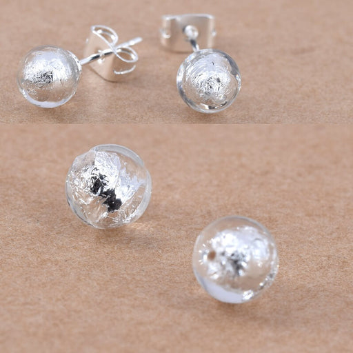 Achat Perles de Murano Rondes Cristal et Argent Semi-percées 6mm (2)