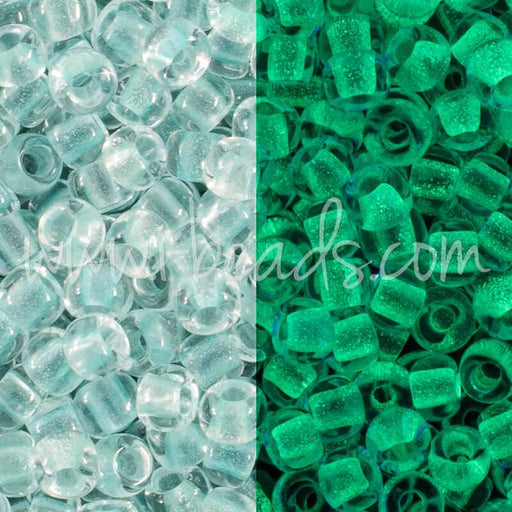 Achat cc2723 - perles de rocaille Toho 11/0 Glow in the dark baby blue/bright green (10g)