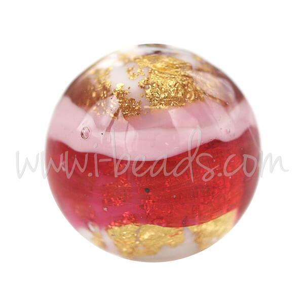 Perle de Murano ronde rose et or 12mm (1)