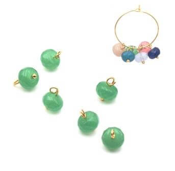 Breloques perles Jade Natuelle couleur VERTE 8mm + anneau doré or fin qualité (Par 2)