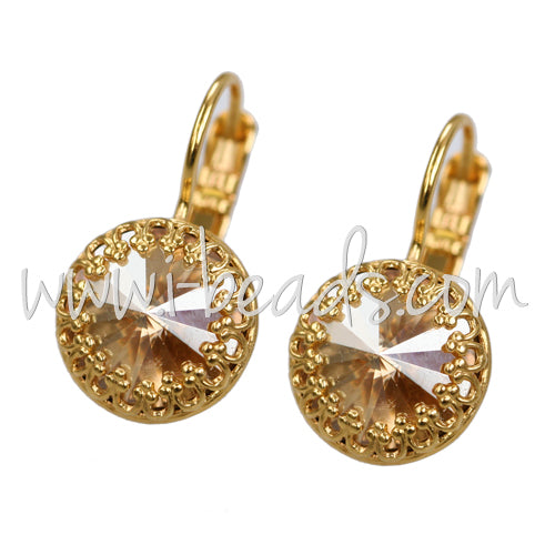 Serti boucle d'oreilles Vintage pour Swarovski 1122 10mm-SS47 doré (2)