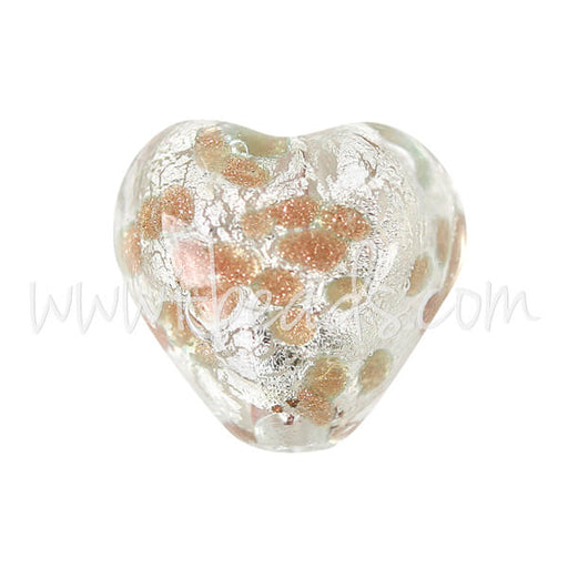 Achat Perle de Murano coeur or et argent 10mm (1)