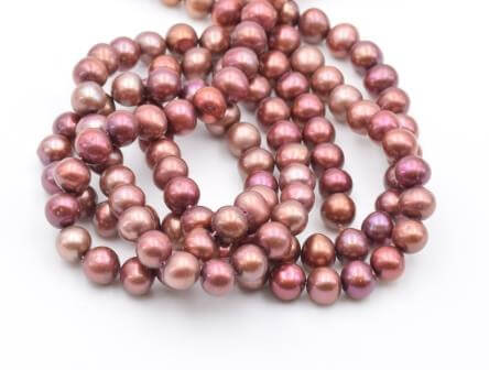 Perles d'eau douce rondes bonze rose 6.5mm sur fil (1)