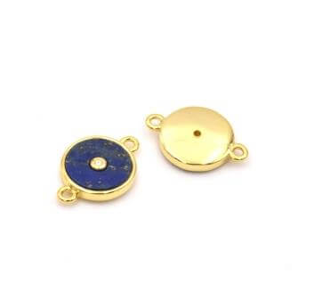 Achat Connecteur lien en lapis lazuli et zircon serti doré or fin qualité 12 mm (1)