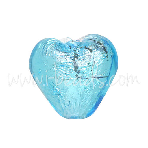 Perle de Murano coeur aquamarine et argent 10mm (1)