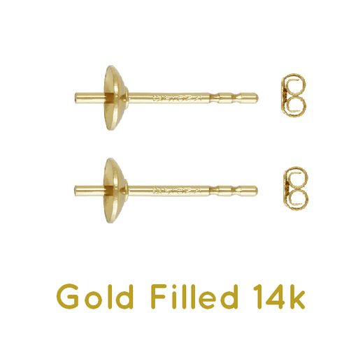 Boucles d'oreilles Clou pour perles semi percées 4 ou 6mm Gold filled avec poussoir (2)