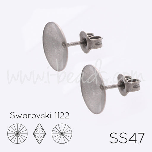 Achat Serti boucle d&#39;oreilles coniques pour Swarovski 1122 rivoli SS47 argenté vieilli (2)