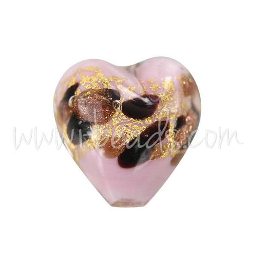 Achat Perle de Murano coeur léopard rose 10mm (1)