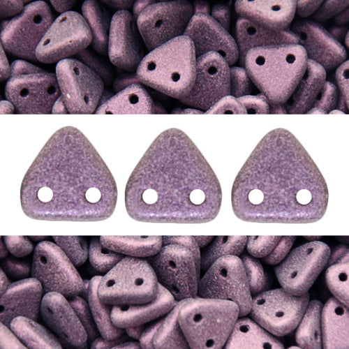 Perles 2 trous CzechMates triangle mettalic suede pink 6mm (10g)