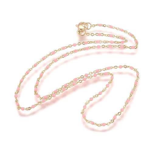 Collier chaine Acier doré OR 45cm - 2x1.5x0.2mm et émail ROSE 45cm (1)