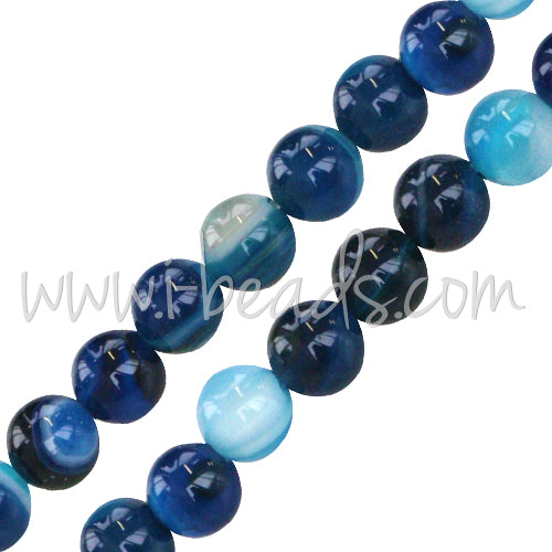 Perles rondes agate bleu 6mm sur fil (1)