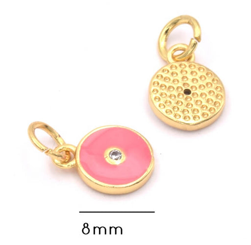 Achat Charm, pendentif breloque doré or fin qualité - zircon strass - émail ROSE 8 mm (1)