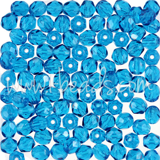 Achat Perles facettes de bohème capri blue 4mm (100)