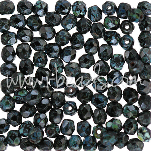 Achat Perles facettes de bohème jet picasso 4mm (100)