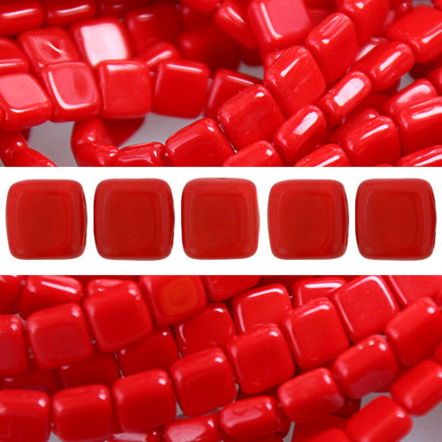 Perles 2 trous CzechMates tile opaque red 6mm (50)