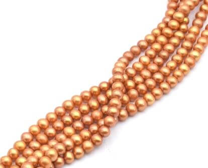 Perles d'eau douce rondes orange OR 5mm sur fil (1)