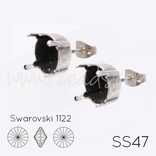 Serti boucle d'oreilles pour Swarovski 1122 rivoli SS47 argenté vieilli (2)