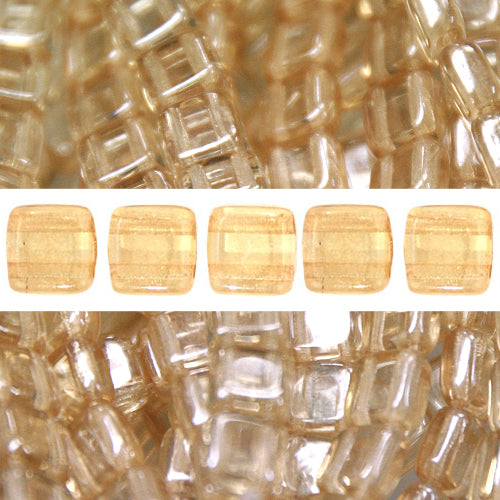 Perles 2 trous CzechMates tile luster transparent champagne 6mm (50)