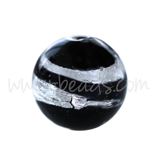 Achat Perle de Murano ronde noir et argent 10mm (1)