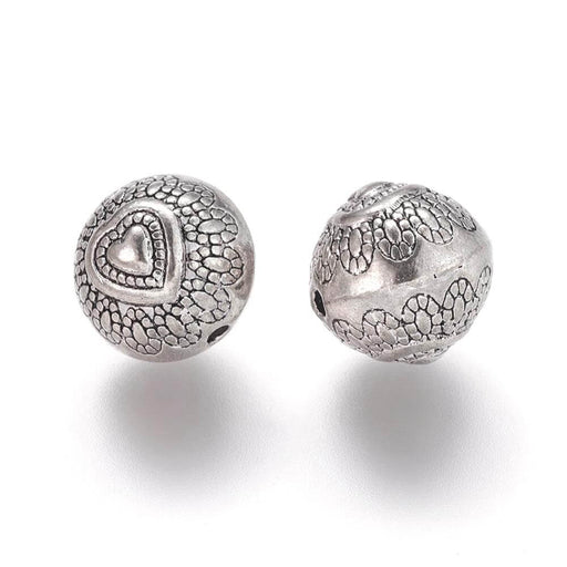 Achat Perles rondes avec coeur, métal, sans nickel, couleur Argent 10mm (2)