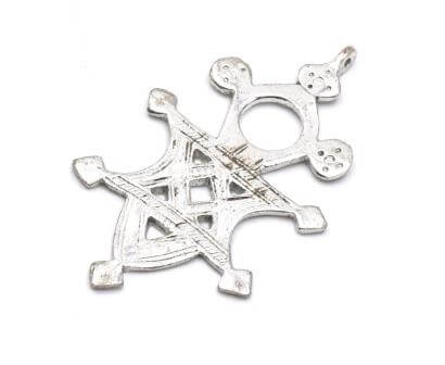 Achat Pendentif Croix Touareg ethnique bronze plaqué argent 85x50mm(1)