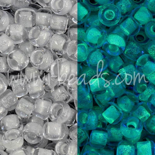 cc2725 - perles de rocaille Toho 8/0 Glow in the dark gray crystal/bright green (10g)