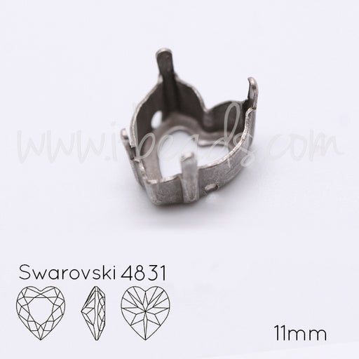 Achat Serti à coudre pour Swarovski coeur 4831 11mm argenté vieilli (2)