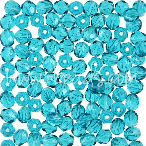 Lot De 100 Perles Facettées Bohème – 4 Mm, Couleur Light Teal, Origine France