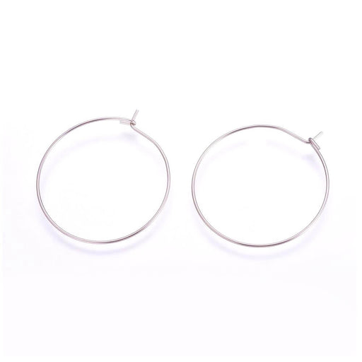 Créoles Boucles d'oreilles acier Inoxydable Rhodium 30mmx0,8 (4)