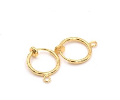 Boucle d'oreille créole clip en acier inoxydable doré OR avec anneau 12 mm (x2)