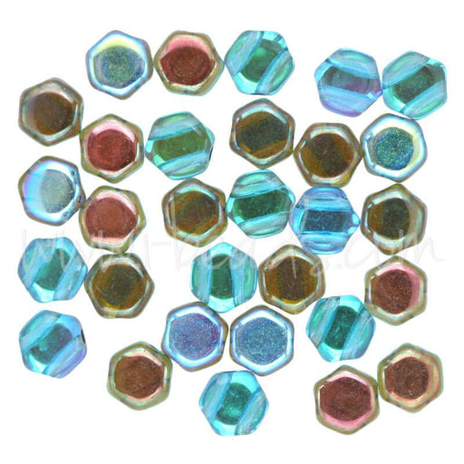 Perles Honeycomb 6mm aqua orange rainbow (30)