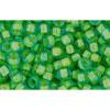 cc307 - perles de rocaille Toho 8/0 aquamarine/opaque yellow lined (10g)
