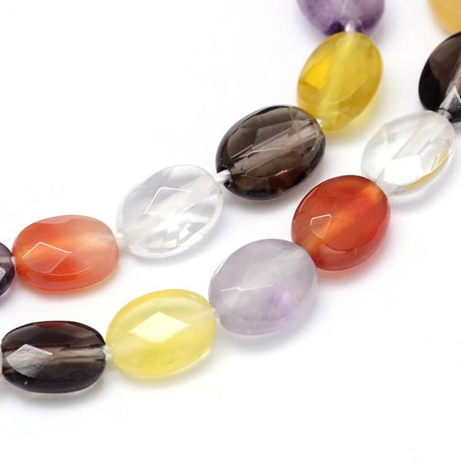 Pierres gemmes naturelle perles ovales plates à facettes 8mm trou 1mm mix couleurs (vente x 5 )
